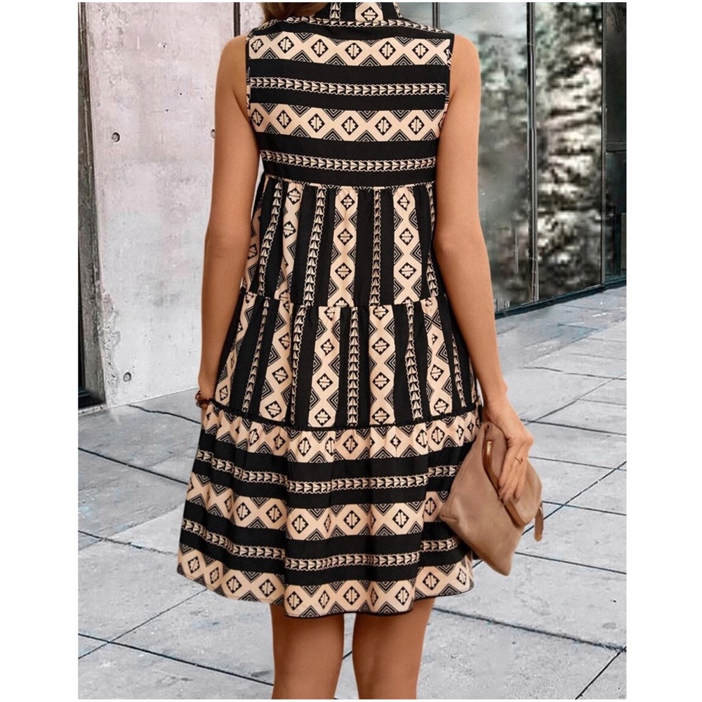 Boho Geo Print Sleeveless Ruffle Dress - Picture 10 of 12